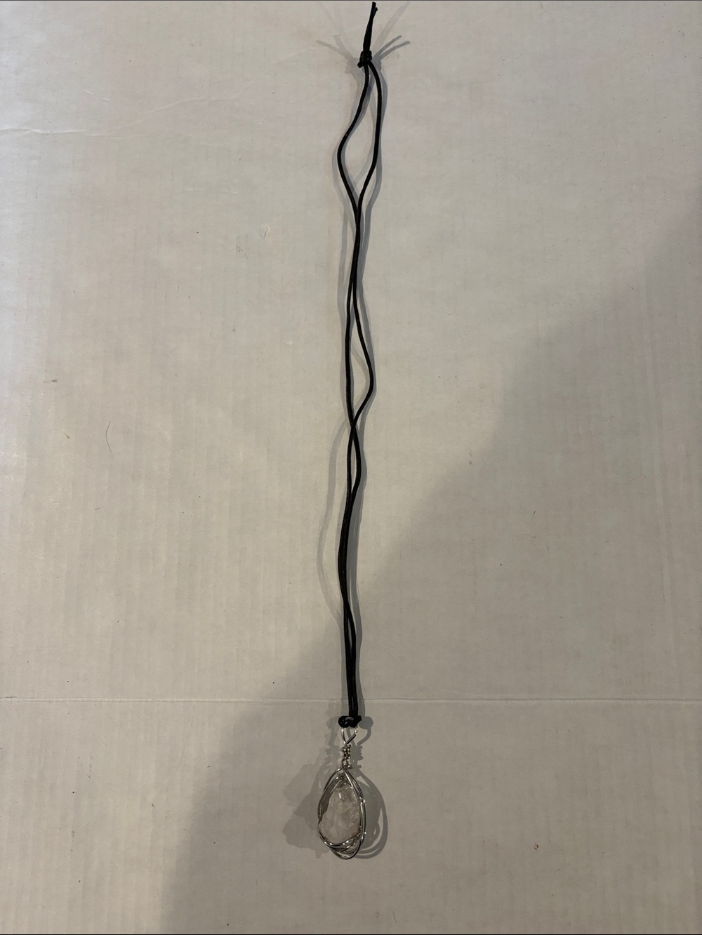 Handcrafted Black Cord Necklace with Clear Teardrop Pendant